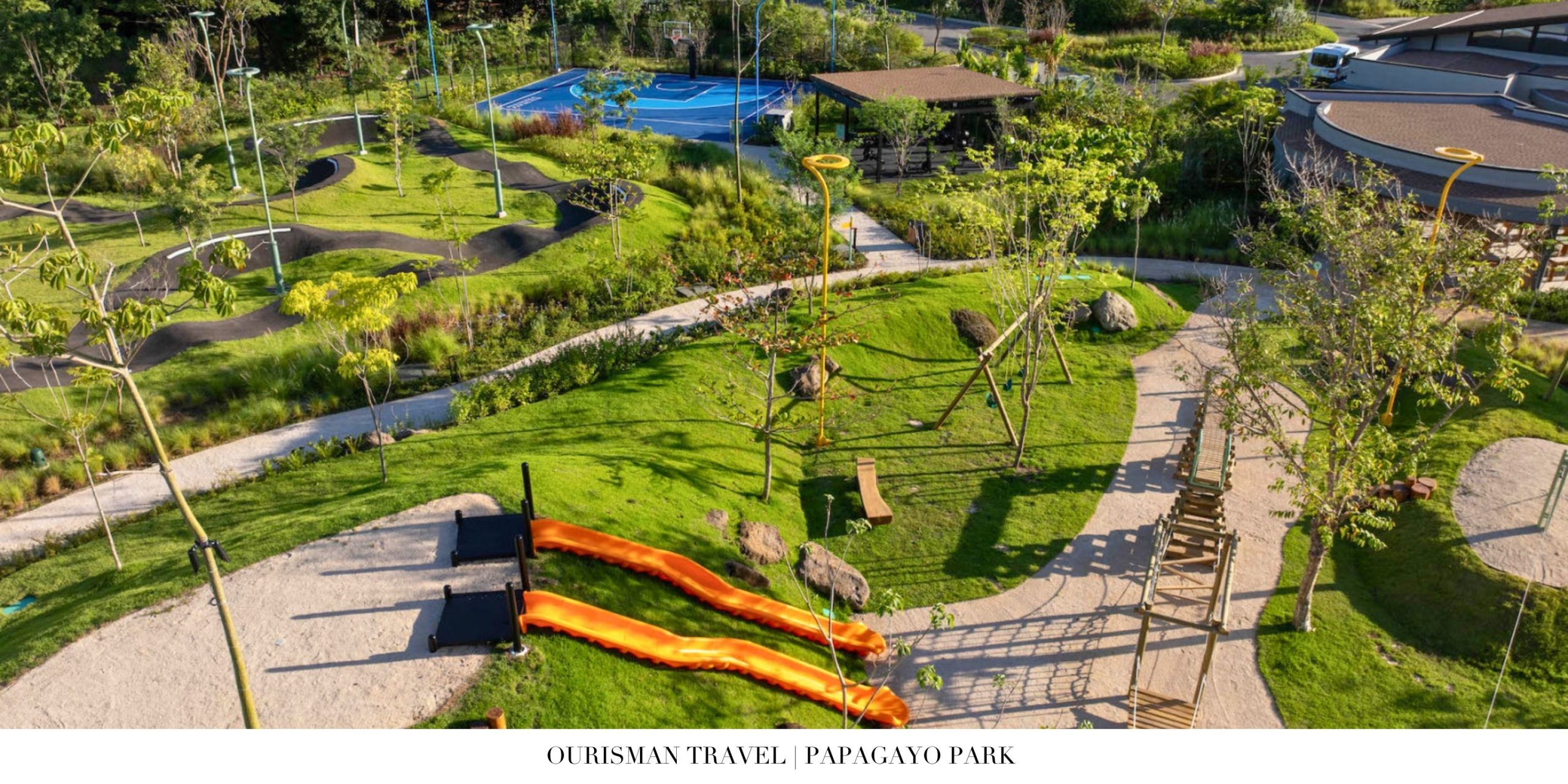 Papagayo Park waterpark and kids adventure zone with zipline playground and tropical landscaping