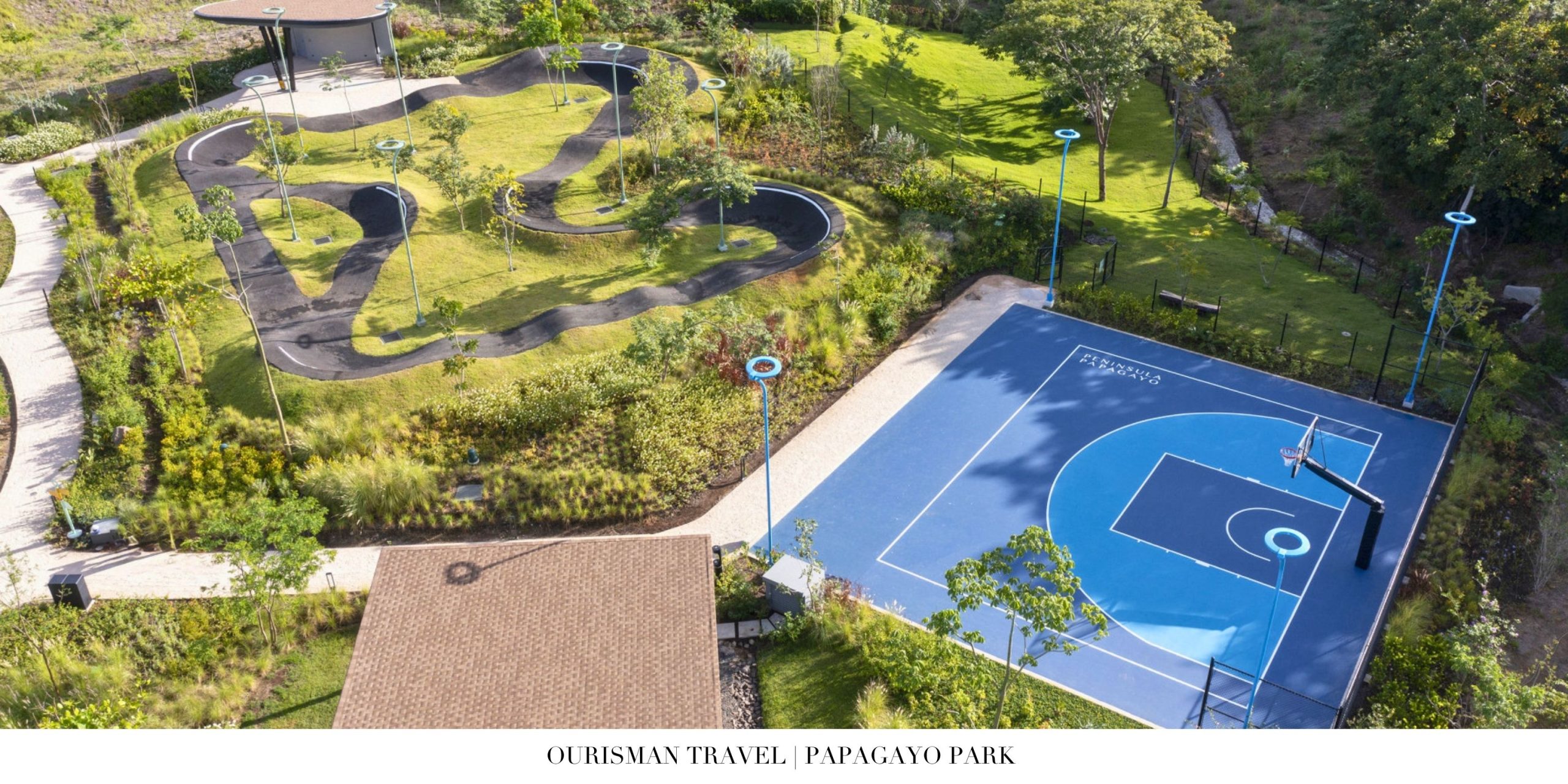 Papagayo Park outdoor recreation space with water attractions sports courts and scenic greenery