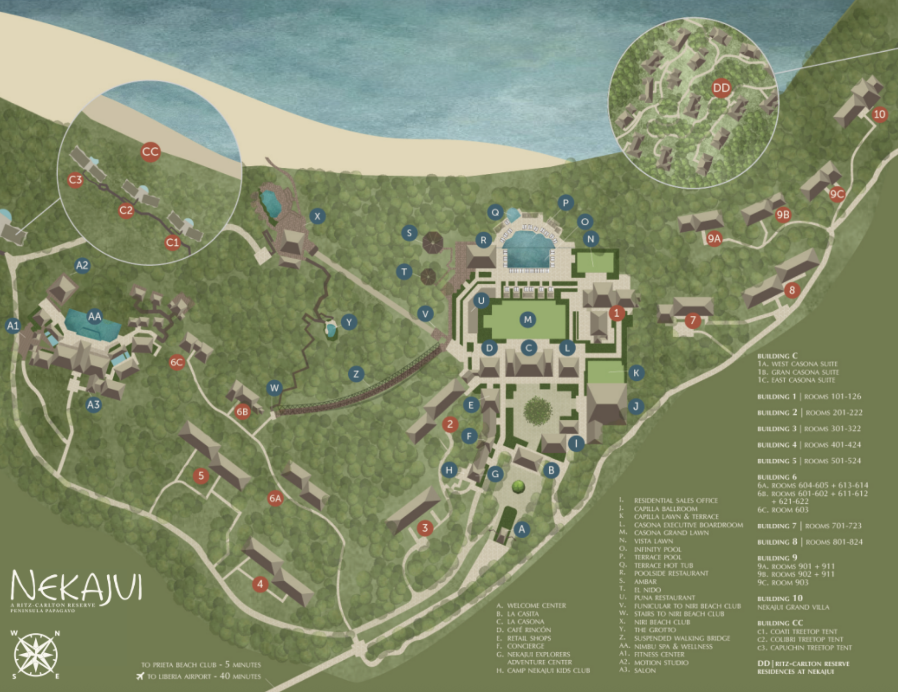Resort map at Nekajui, a Ritz Carlton Reserve in Costa Rica
