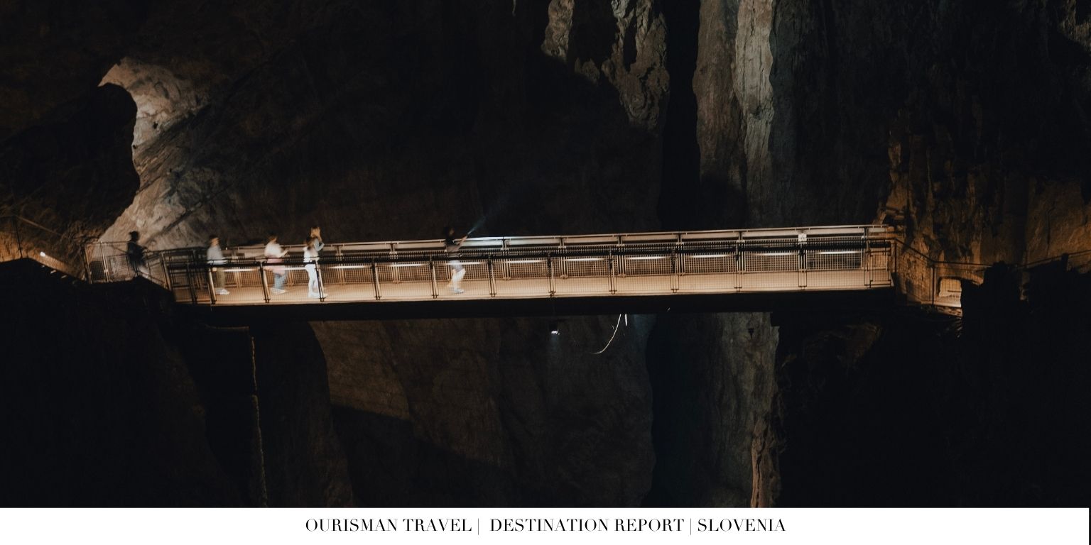 Postojna Cave limestone formations and underground river Slovenia