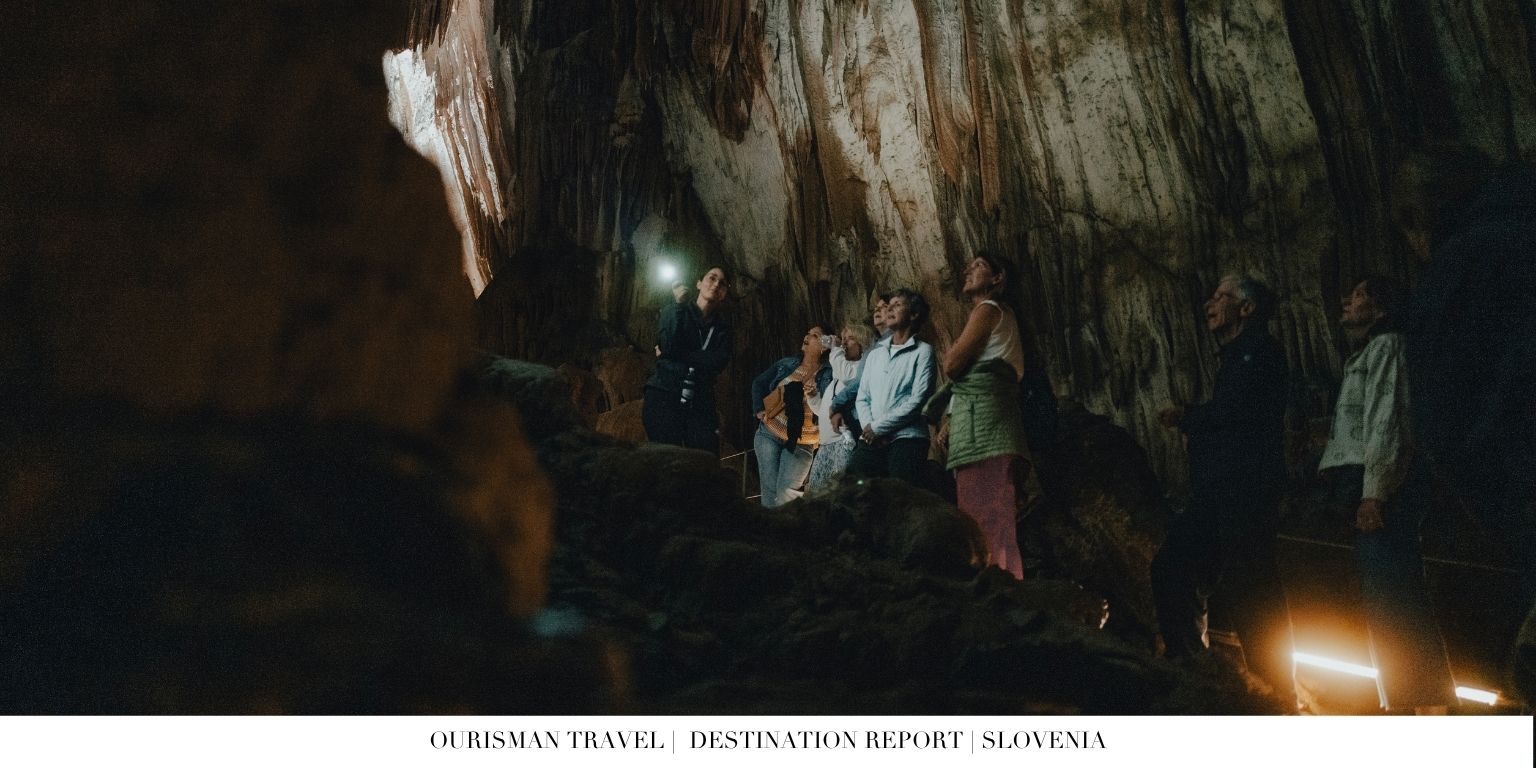 Postojna Cave limestone formations and underground river Slovenia