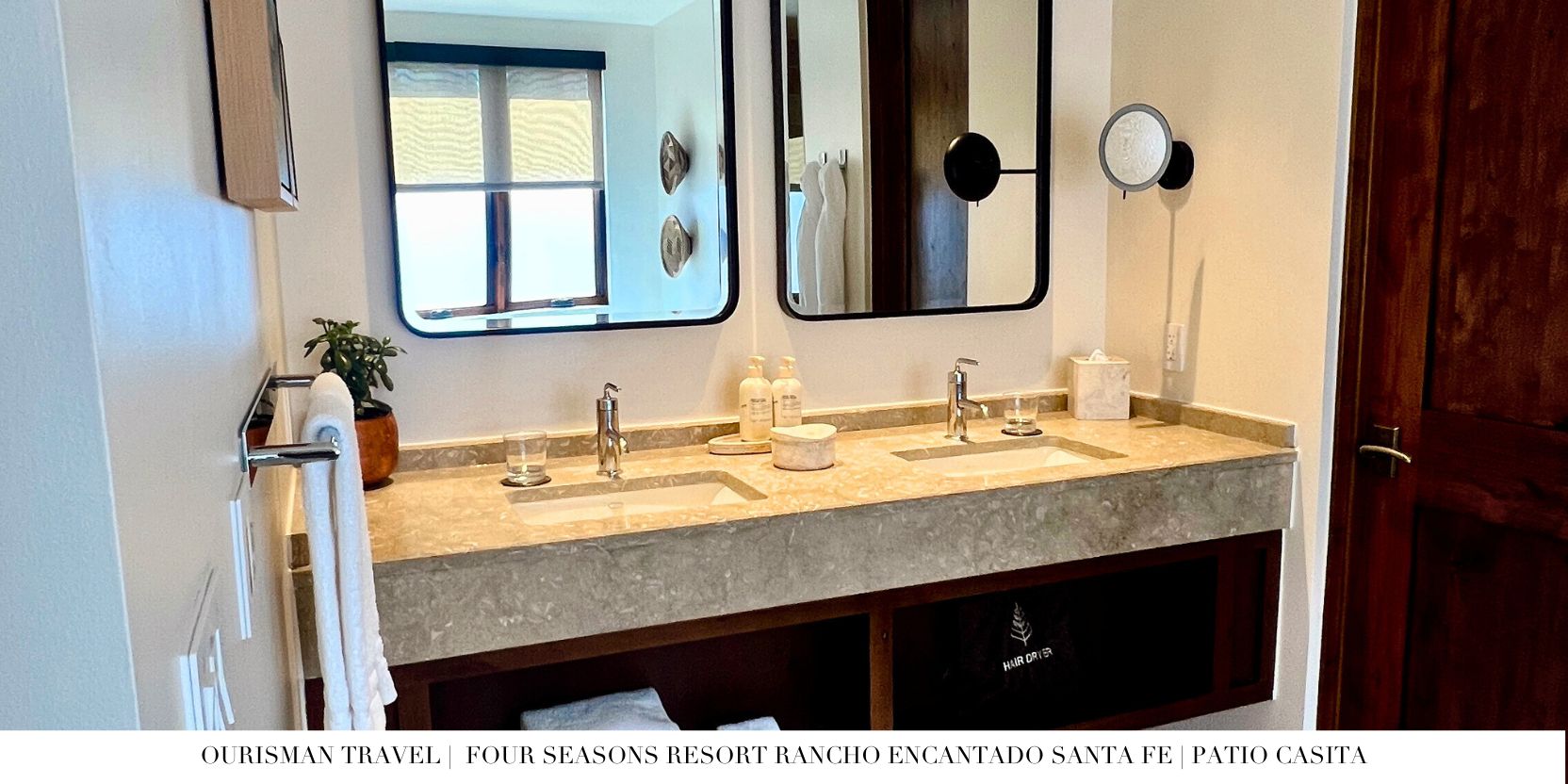 Four Seasons Santa Fe patio casita bathroom double vanity