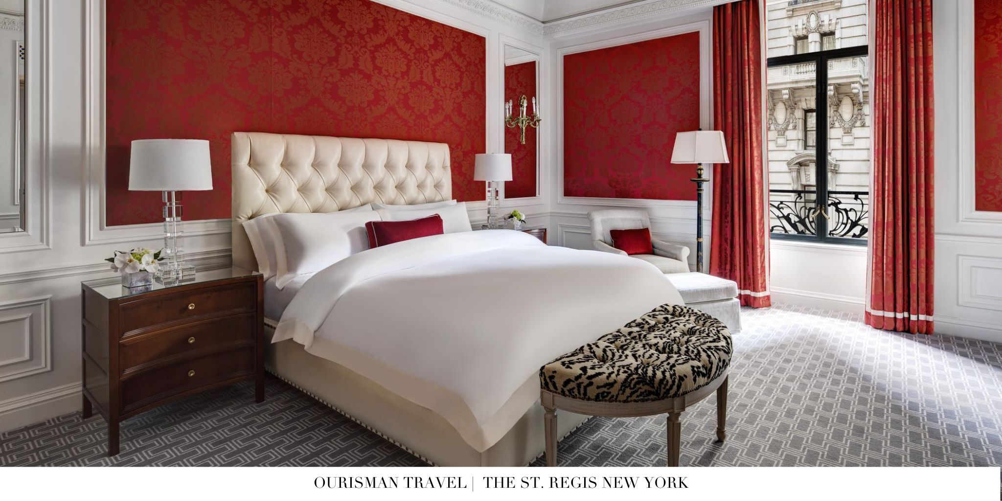 The St. Regis New York Red Wallpaper in Bedroom