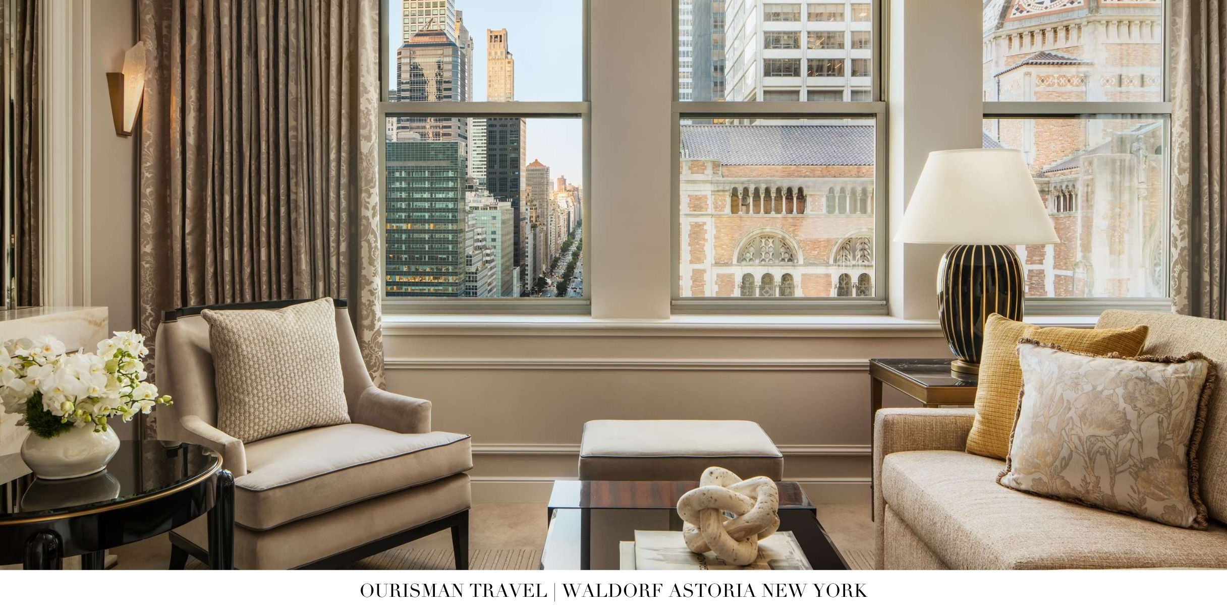 Bedroom with city views at Waldorf Astoria New York