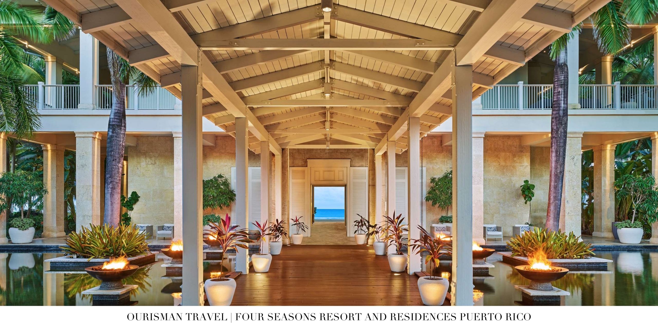 Open-air lobby lounge with tropical décor at Four Seasons Puerto Rico