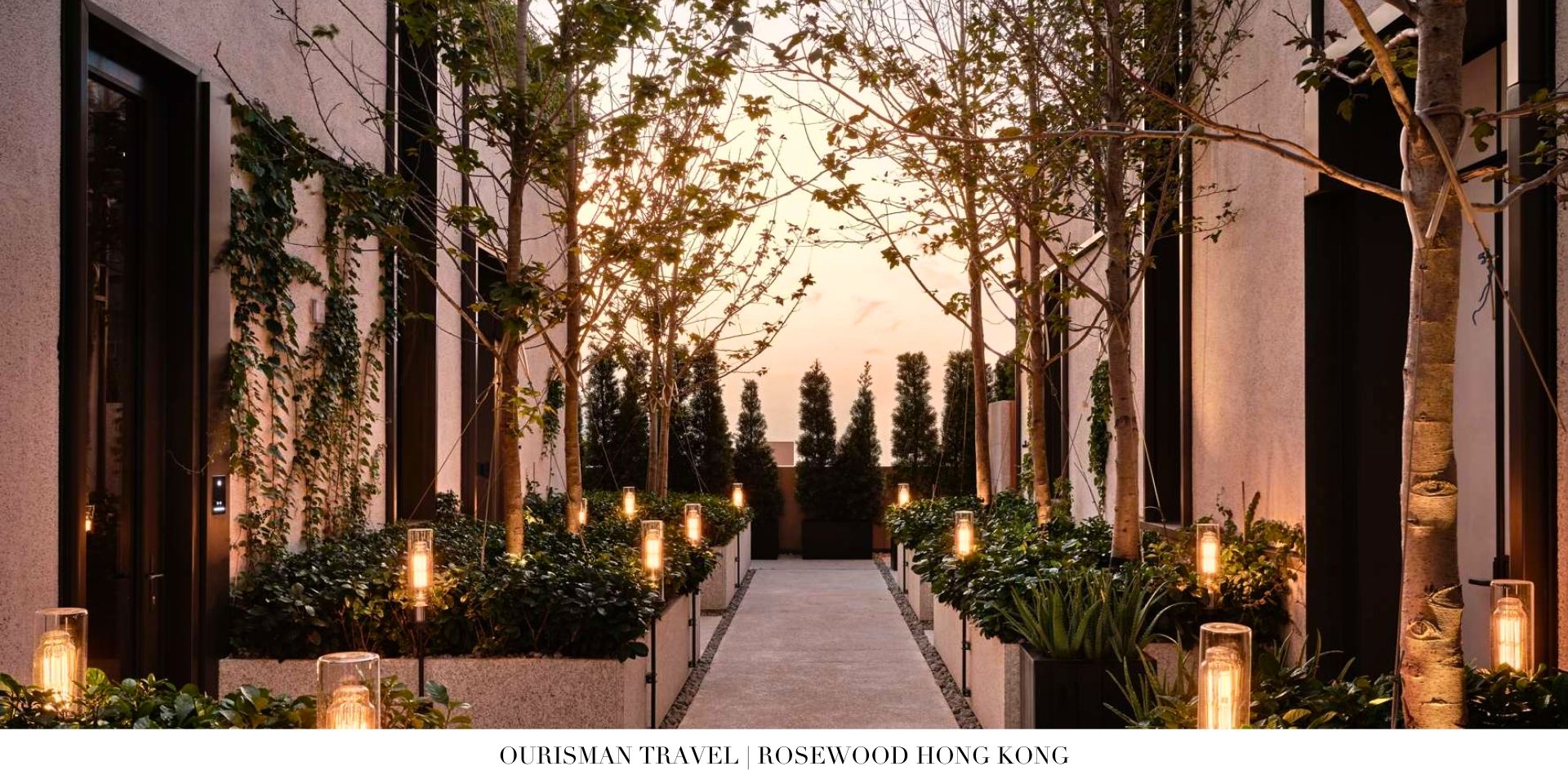 Exterior view of Rosewood Hong Kong with modern skyline and Victoria Harbour in the background