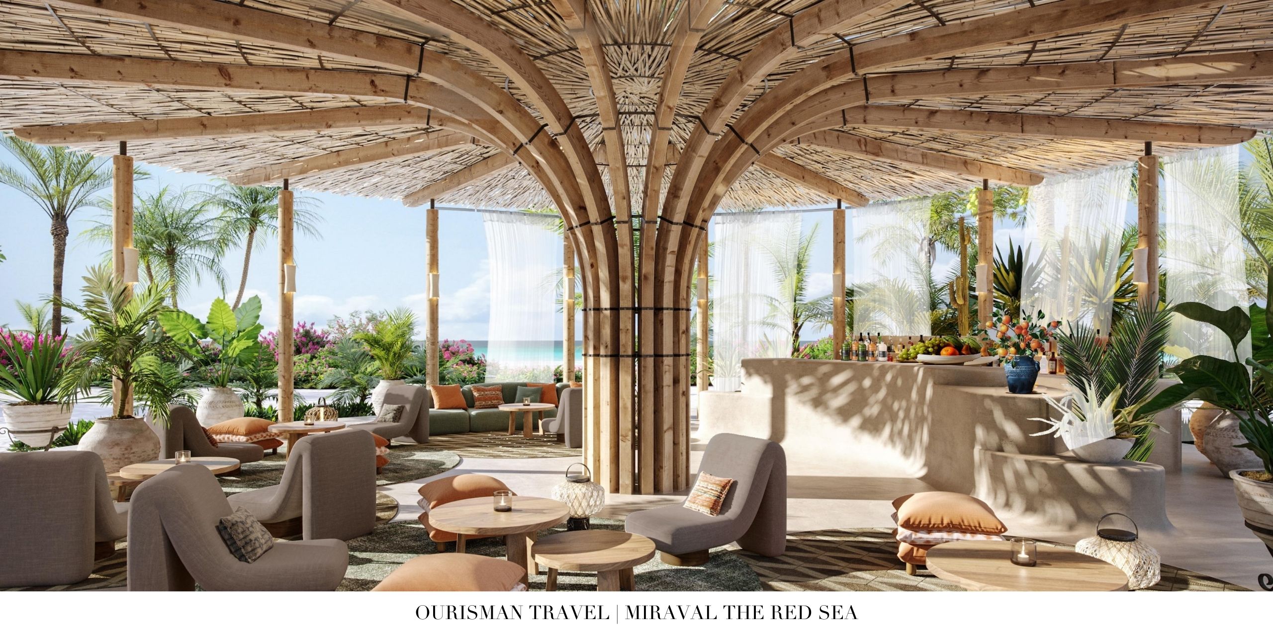 Outdoor terrace dining overlooking the ocean at Miraval The Red Sea