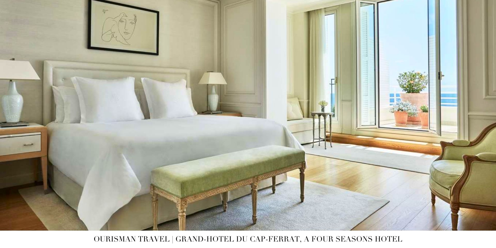 Luxurious guest bedroom at Grand-Hôtel du Cap-Ferrat featuring ocean views and elegant furnishings
