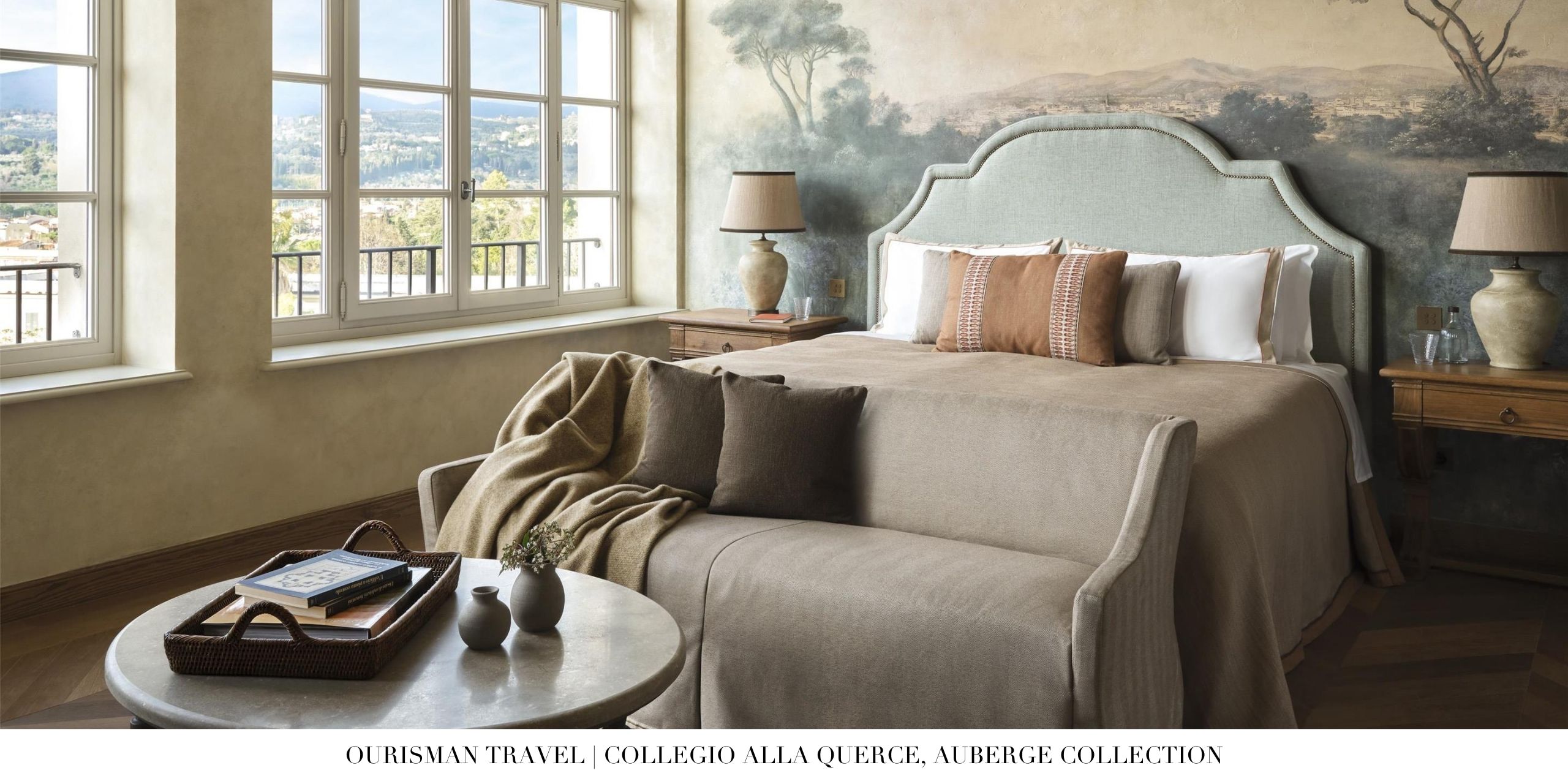 Bedroom with refined Italian décor at Collegio alla Querce