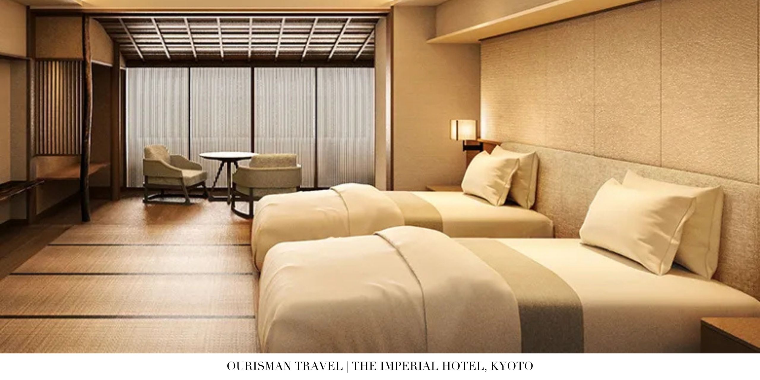 Bedroom with soft natural light and Japanese design accents at The Imperial Hotel Kyoto