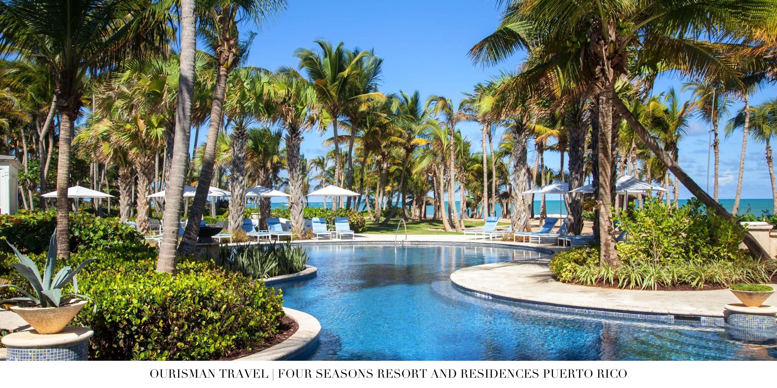 Poolside loungers with shaded seating at Four Seasons Puerto Rico