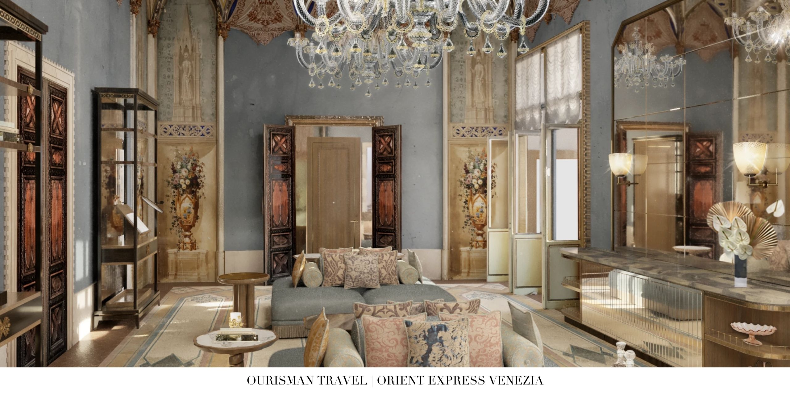 20. Lounge area with historical Venetian details at Orient Express Venice Hotel