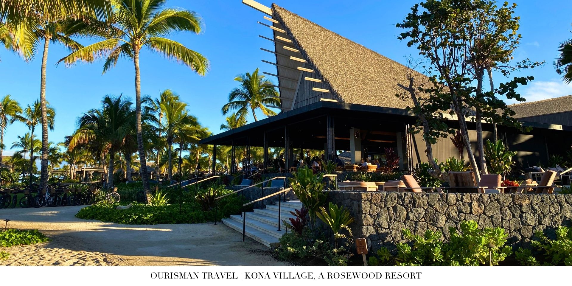 Kona Village dining pavilion with ocean views and traditional Hawaiian architecture