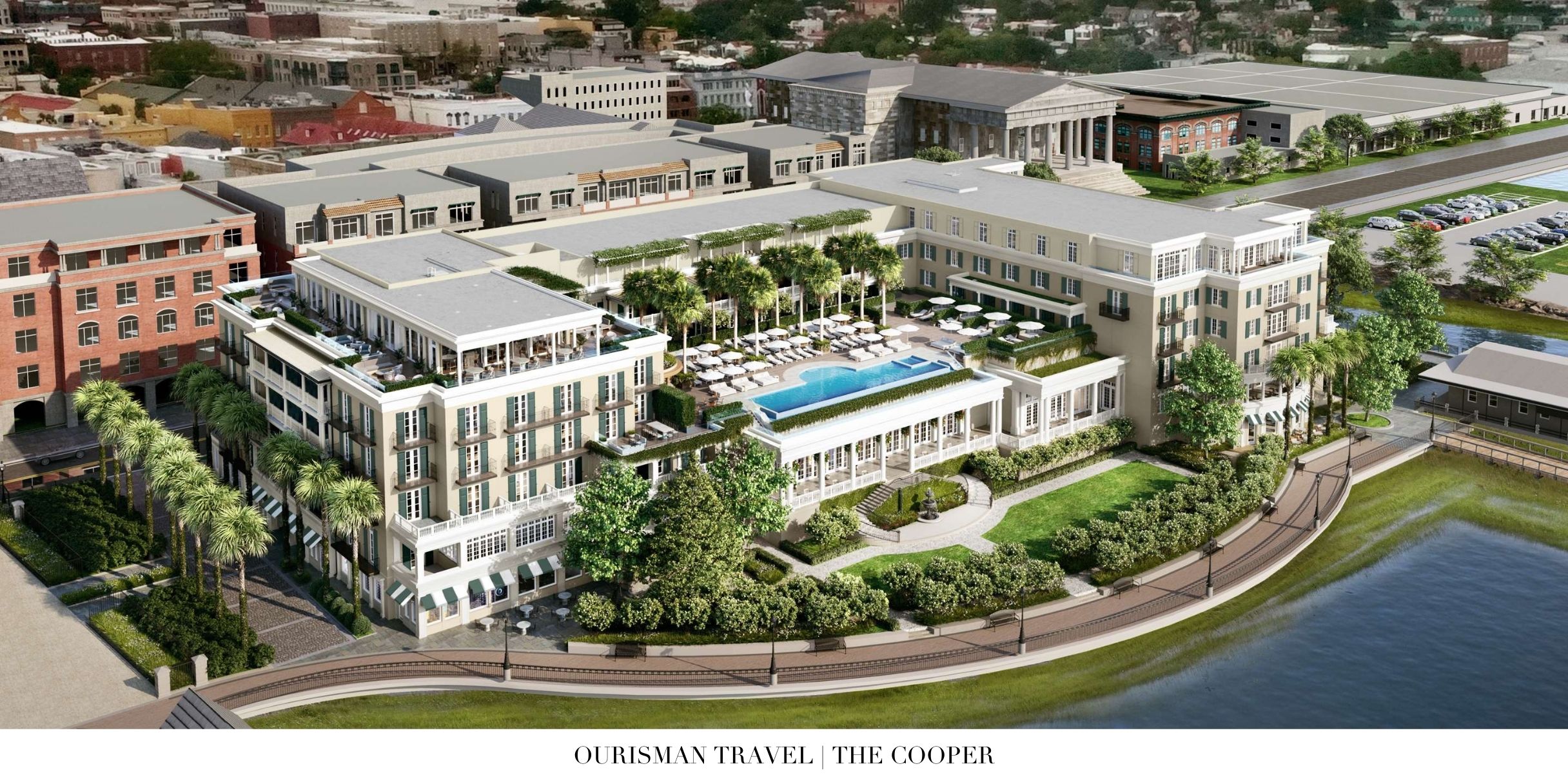 Rooftop pool with views of Charleston harbor at The Cooper
