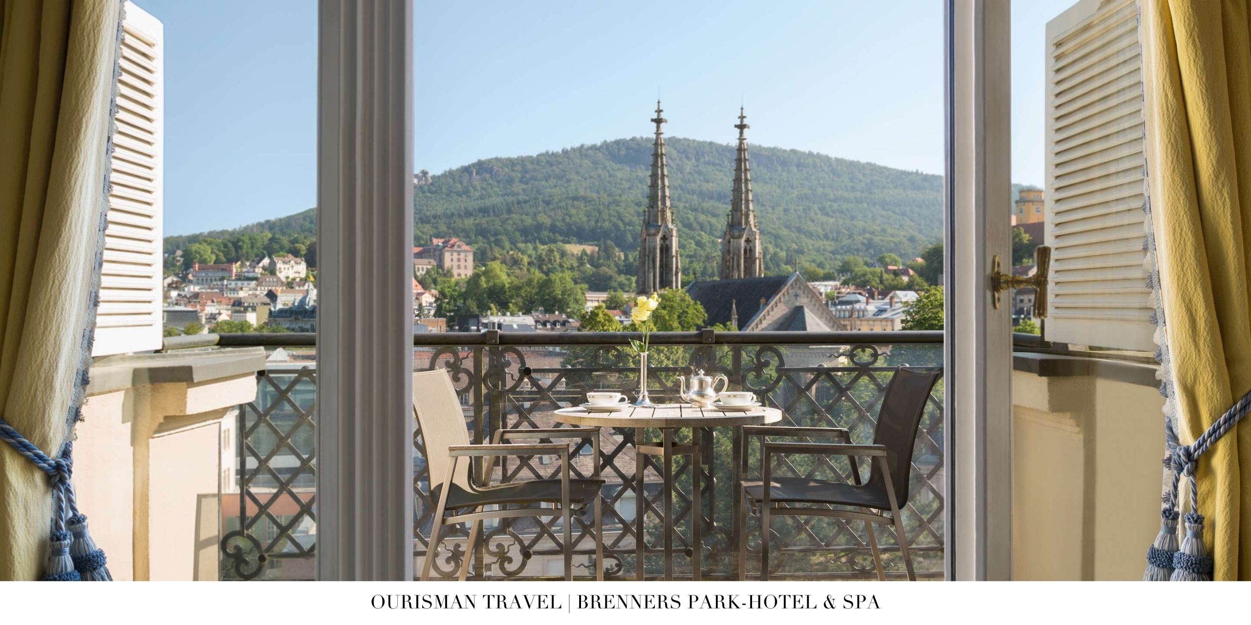 Suite with sitting area and park-facing terrace at Brenners Park-Hotel & Spa