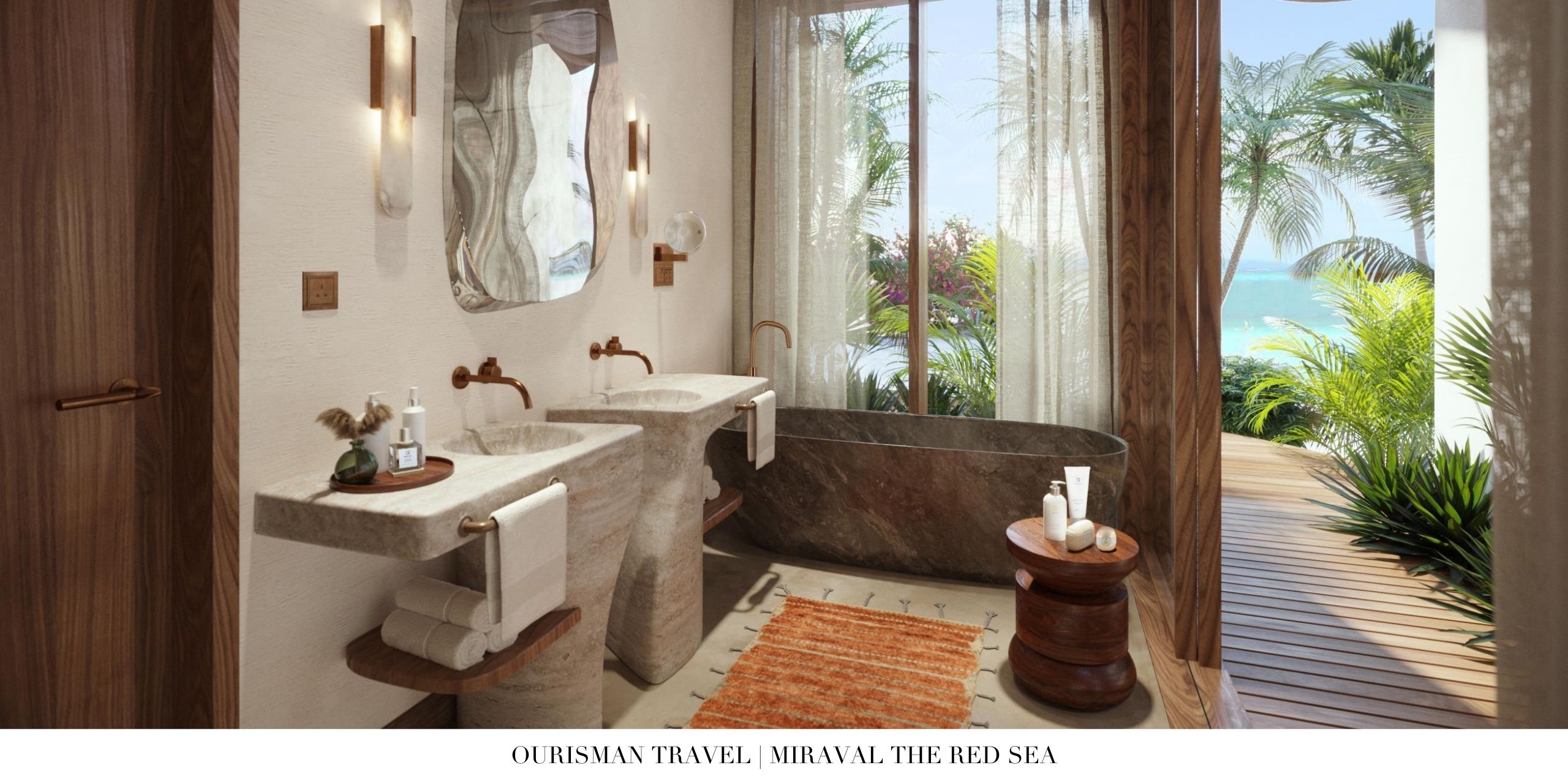 Spa-inspired bathroom with soaking tub at Miraval The Red Sea