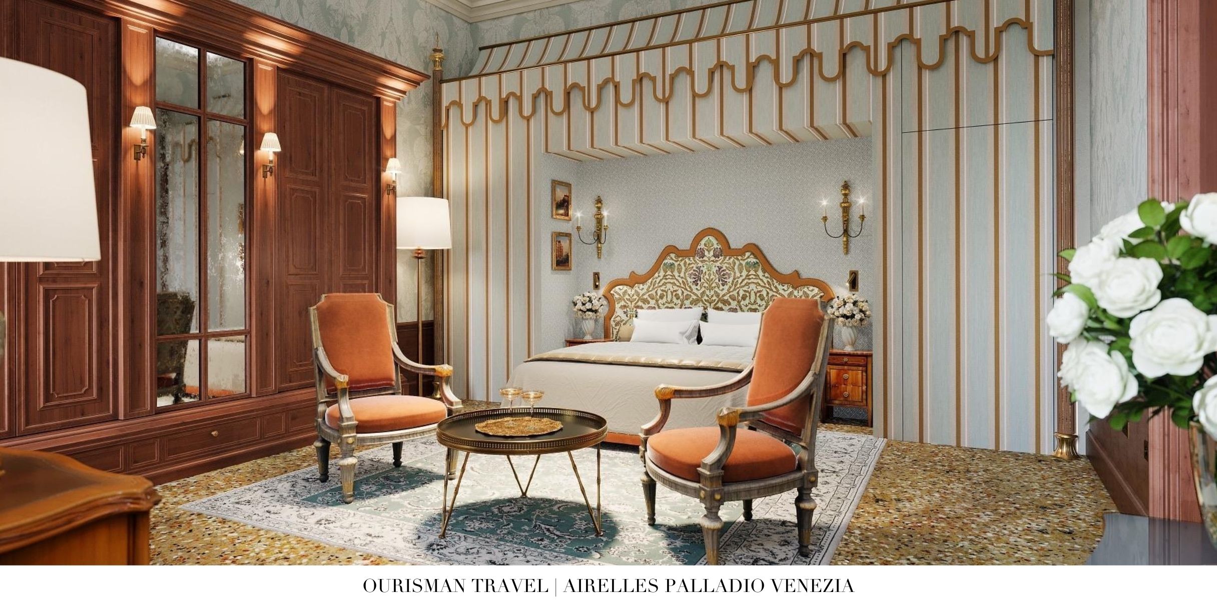 Bedroom with Venetian décor at Airelles Venezia