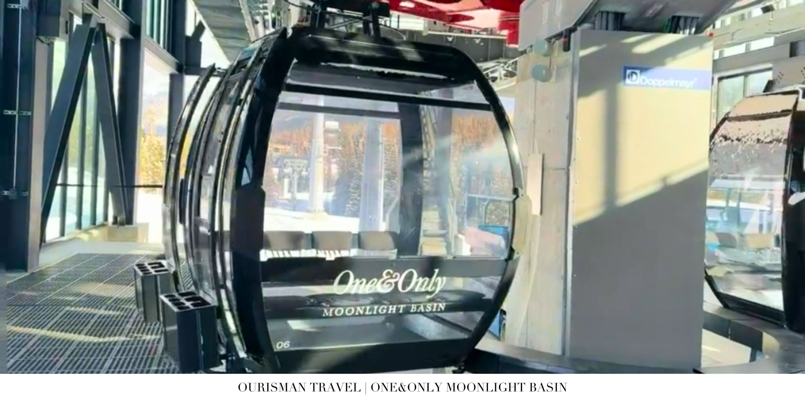 Scenic gondola ride at Big Sky Resort near One&Only Moonlight Basin ascending toward Lone Peak with panoramic alpine views.