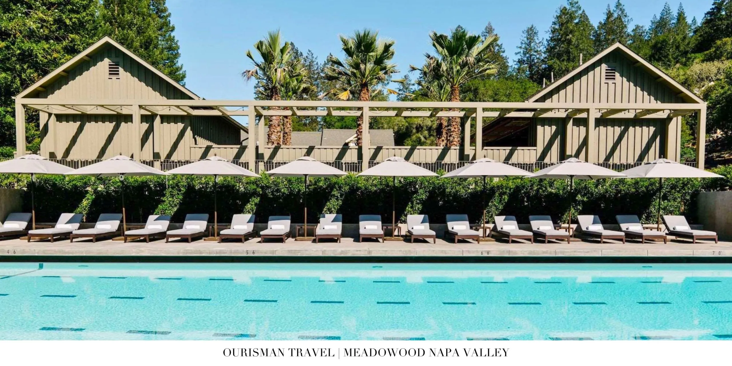 Pool with cabanas in Napa Valley at Meadowood