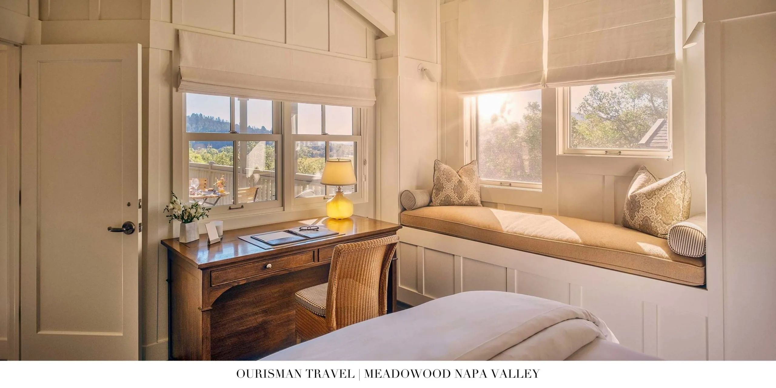 Bedroom with vineyard views at Meadowood Napa Valley