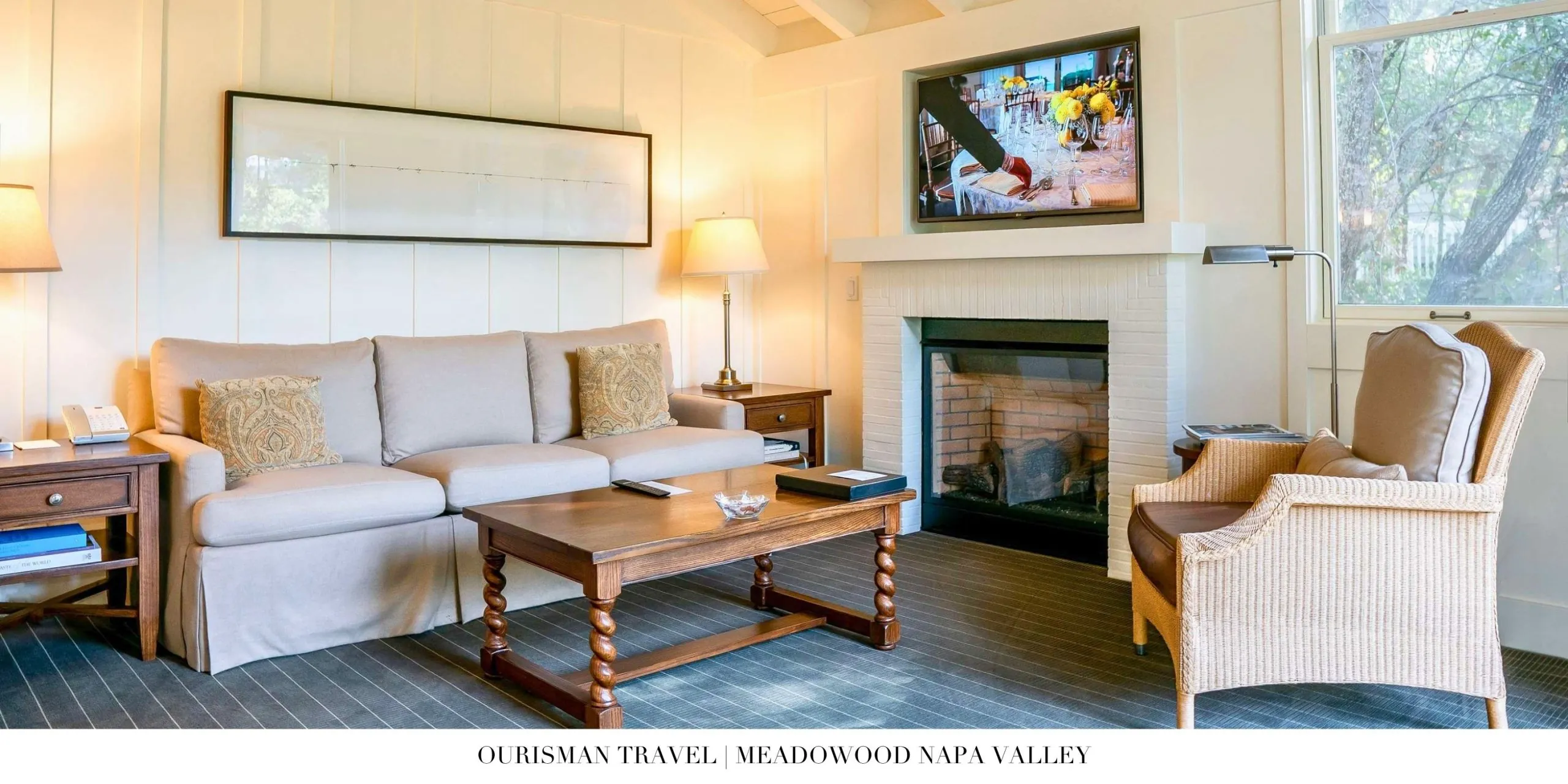 Cozy sitting area inside Meadowood Napa Valley guest room