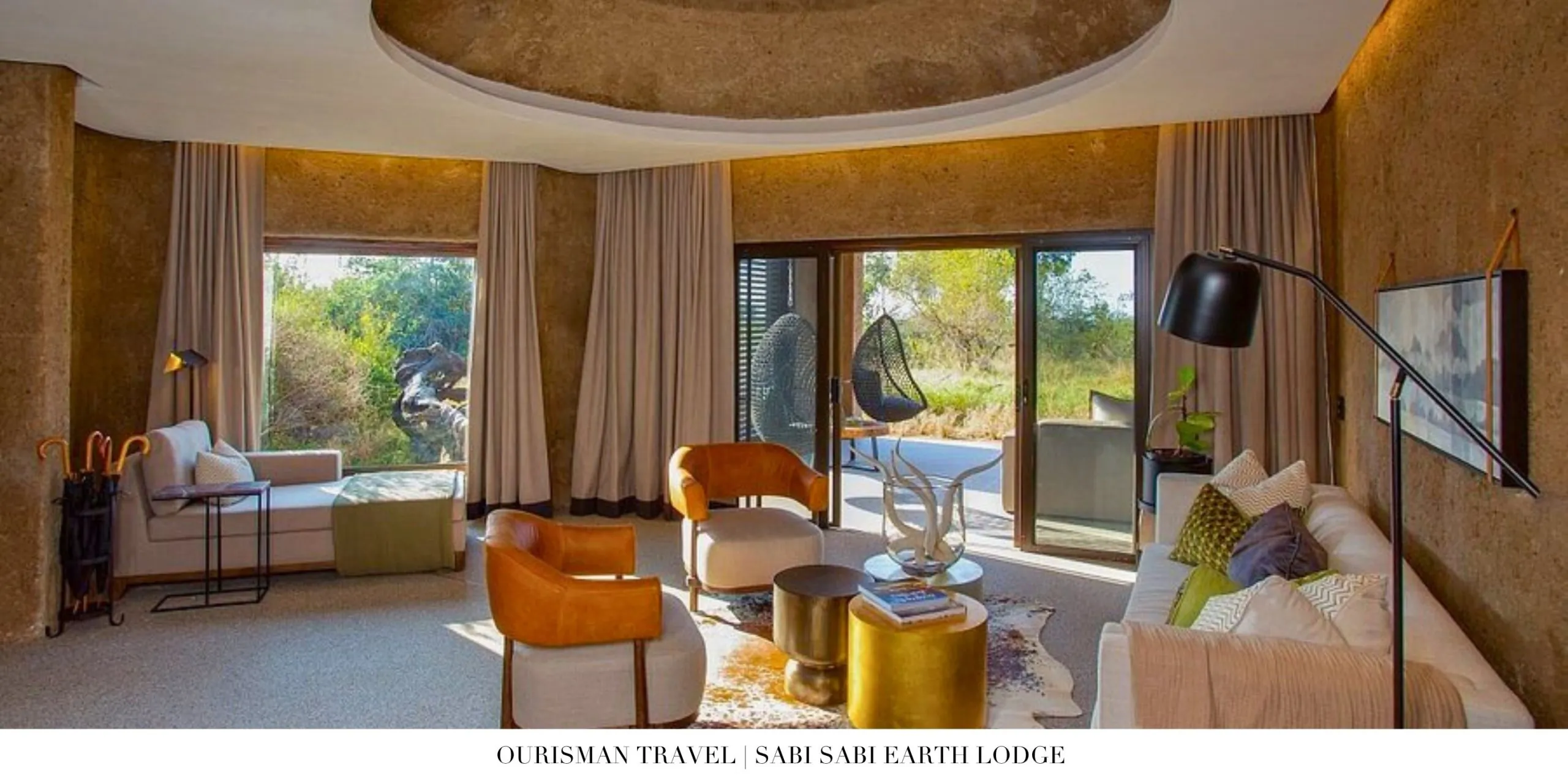 Open-plan safari suite design with modern African decor