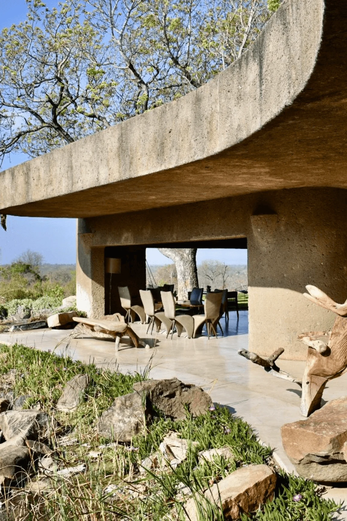 Sabi Sabi Earth Lodge exterior blending into the South African bush