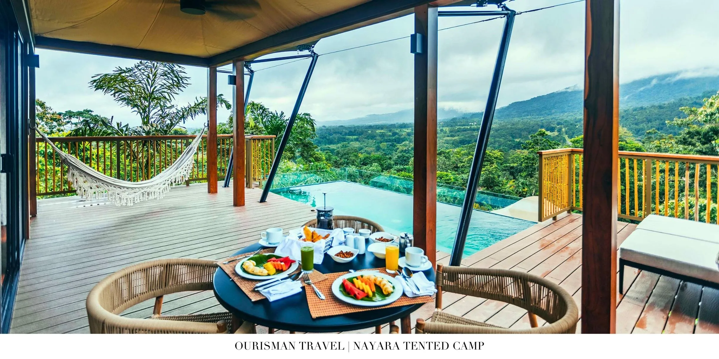 Breakfast served on a private terrace with plunge pool at Nayara Tented Camp