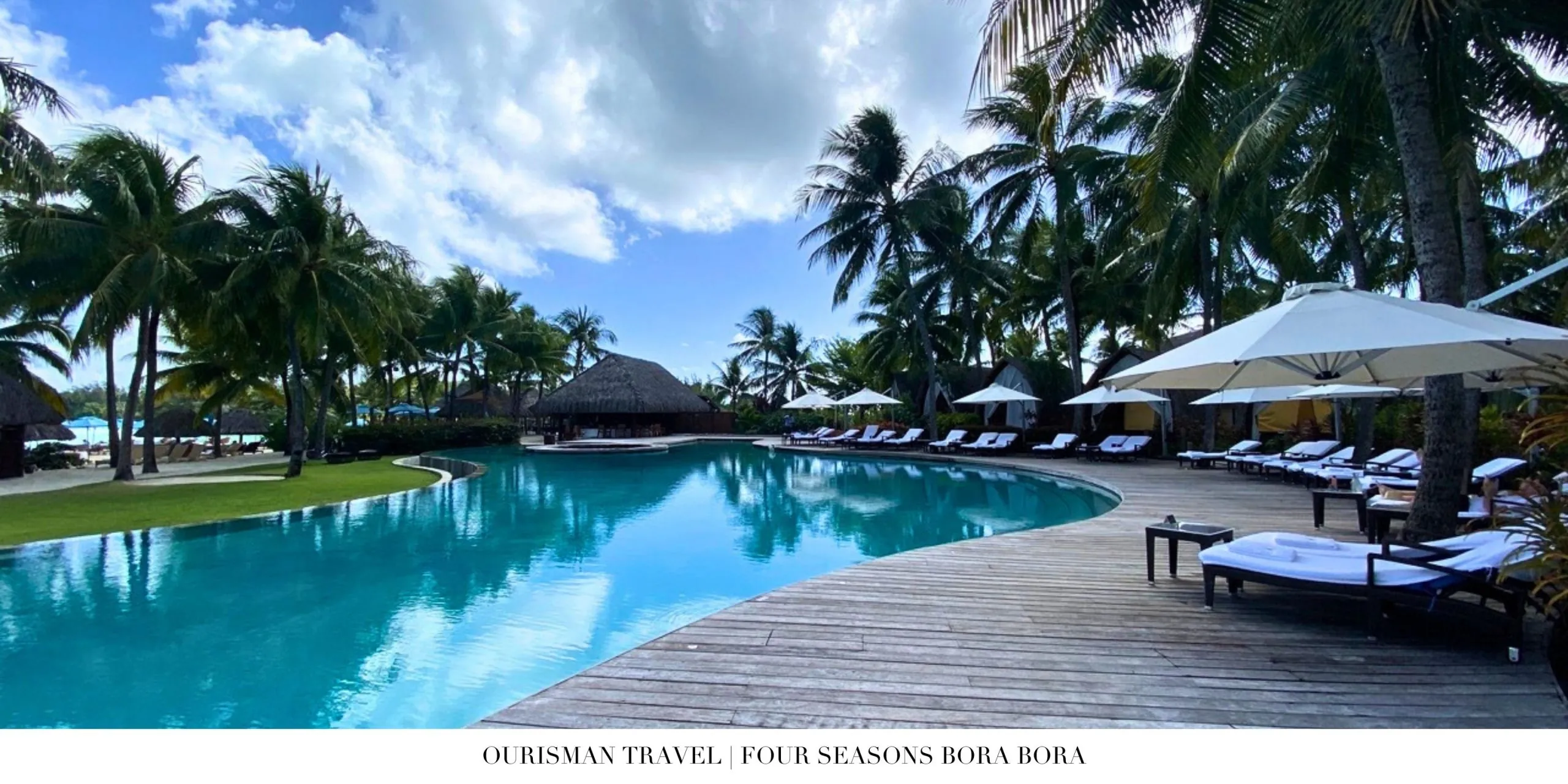 Resort pool with Mount Otemanu views at Four Seasons Bora Bora