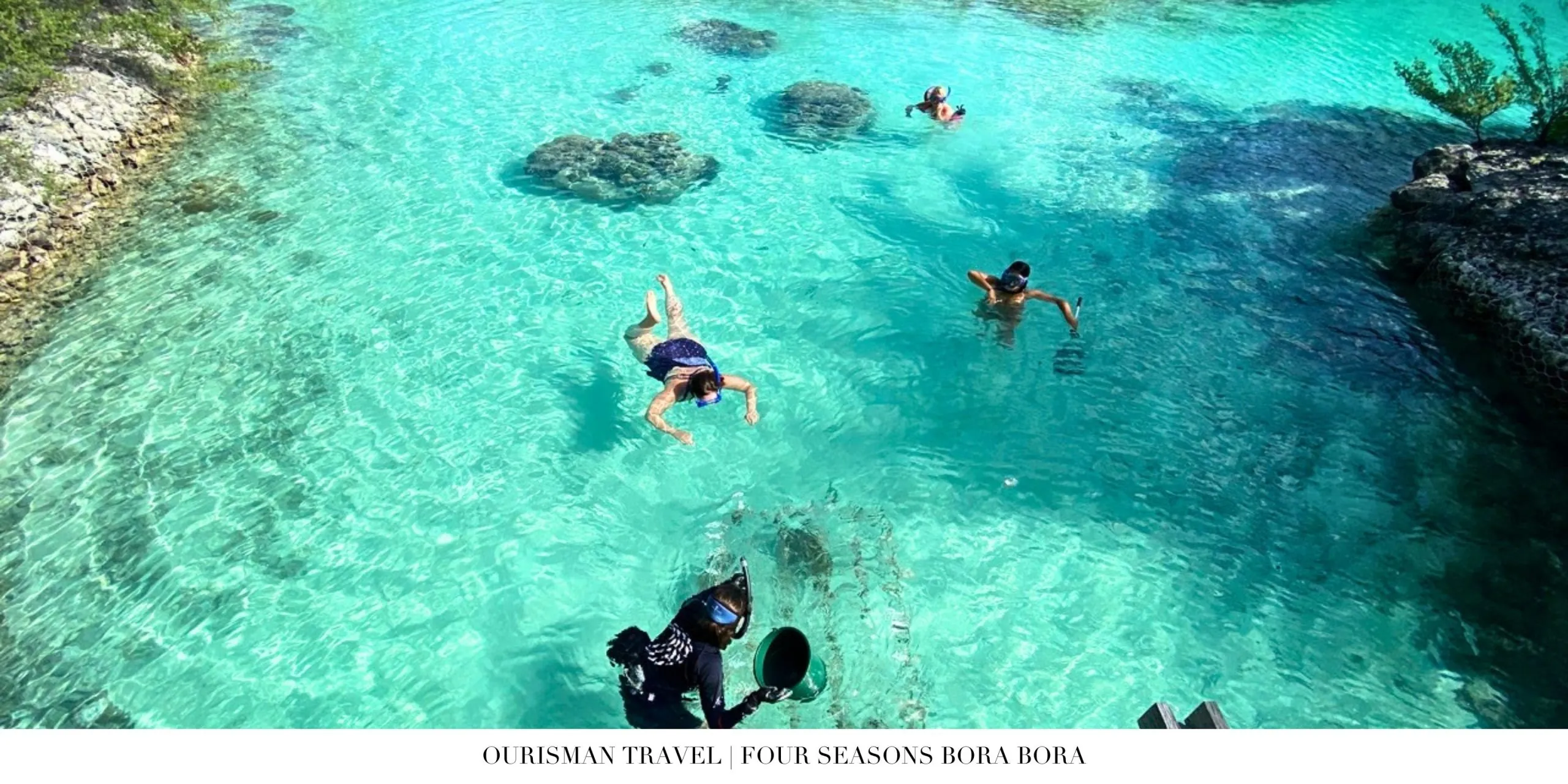 Shallow lagoon waters ideal for swimming at Four Seasons Bora Bora