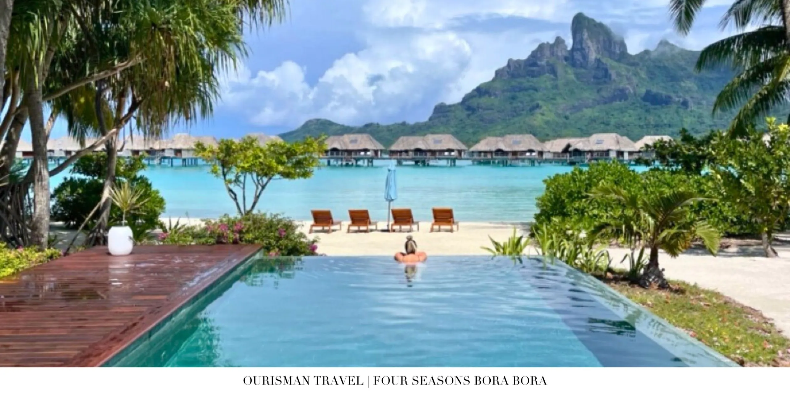 Infinity pool overlooking lagoon at Four Seasons Bora Bora