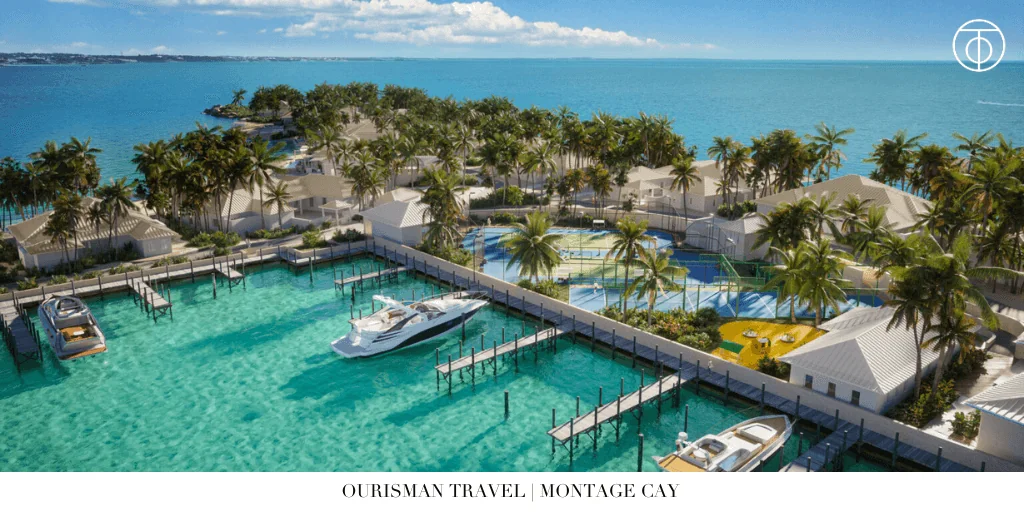 Montage Cay marina and docks with boats Bahamas