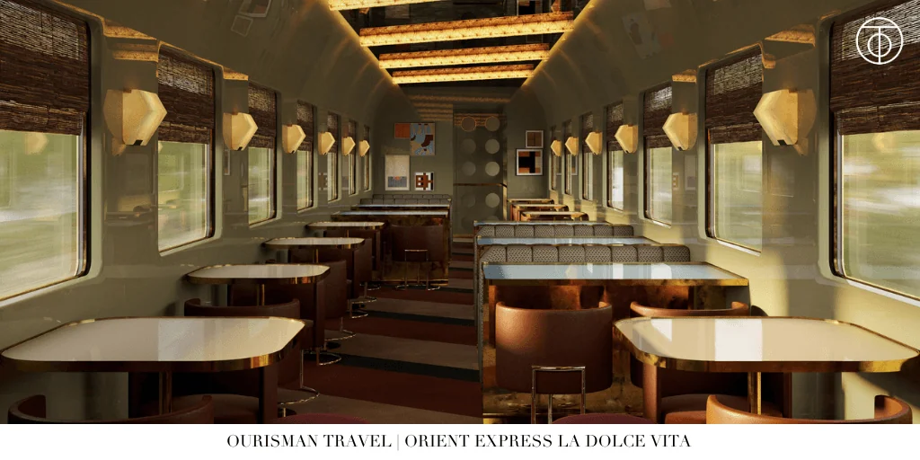 Orient Express La Dolce Vita dining car interior Italy train
