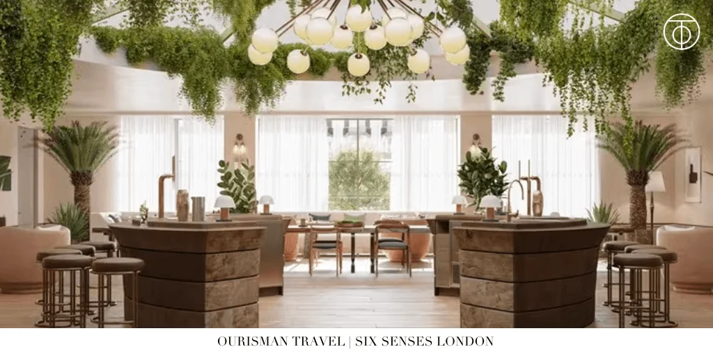 Six Senses London dining room with plants
