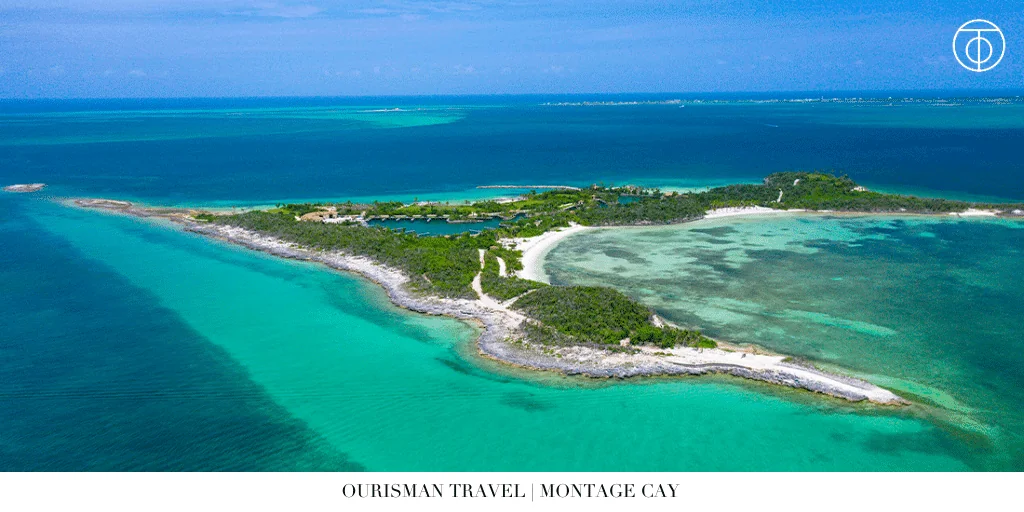 Montage Cay private island aerial view Sea of Abaco Bahamas
