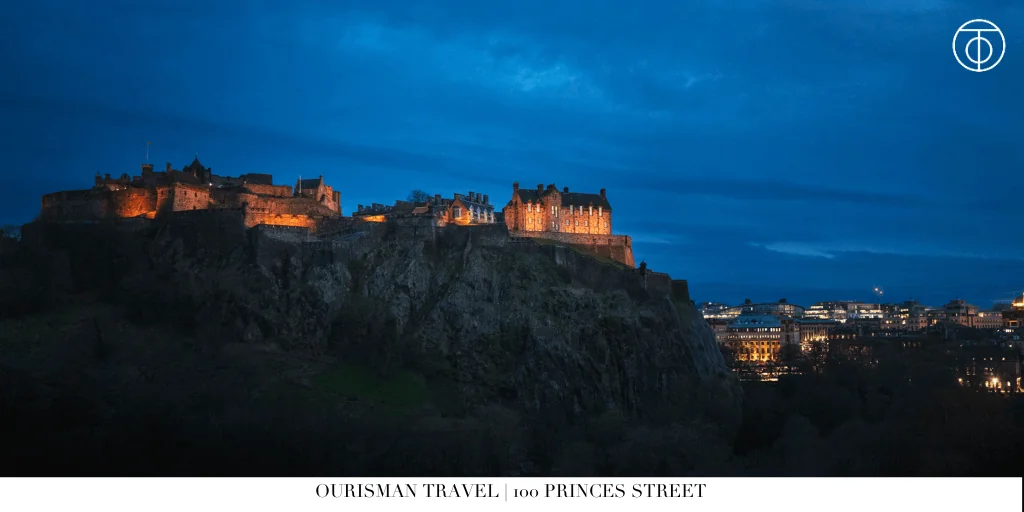 View of Edinburgh Castle from 100 Princes Street in Scotland