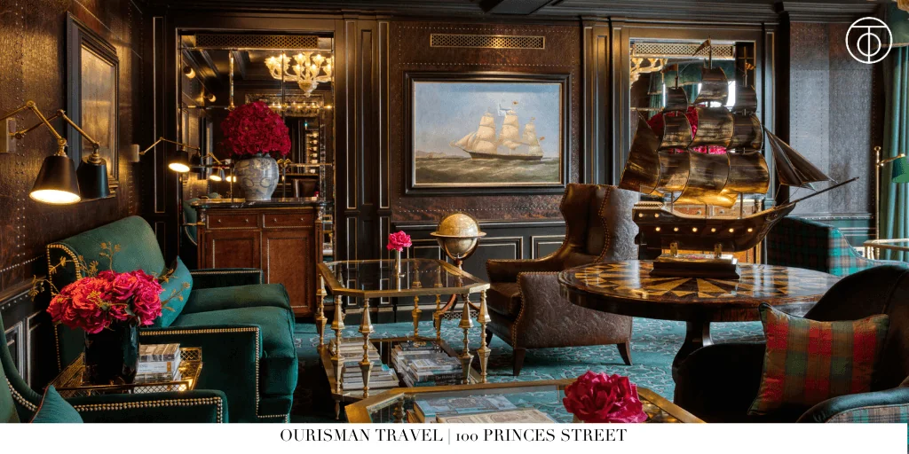 Fireplace lounge at 100 Princes Street in Edinburgh
