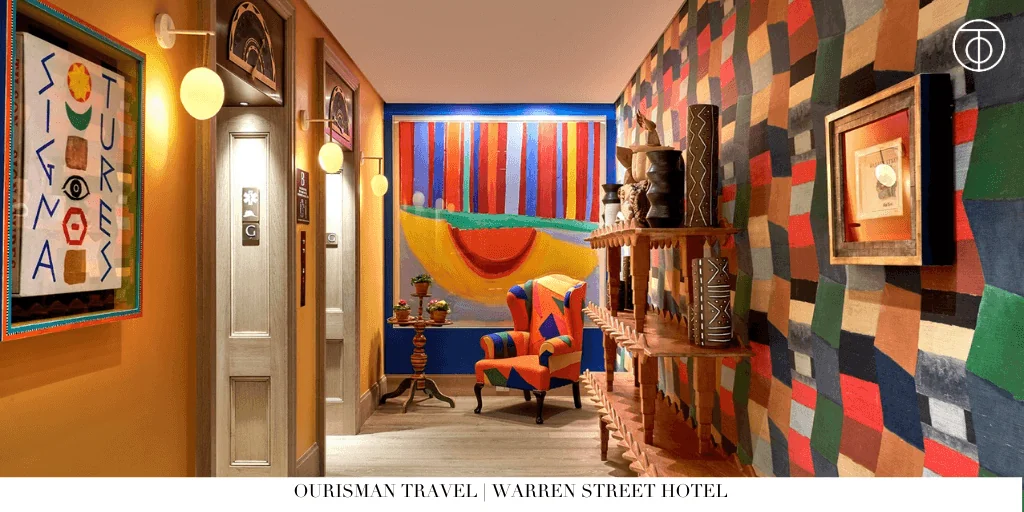 Colorful hallway seating area at Warren Street Hotel in New York City