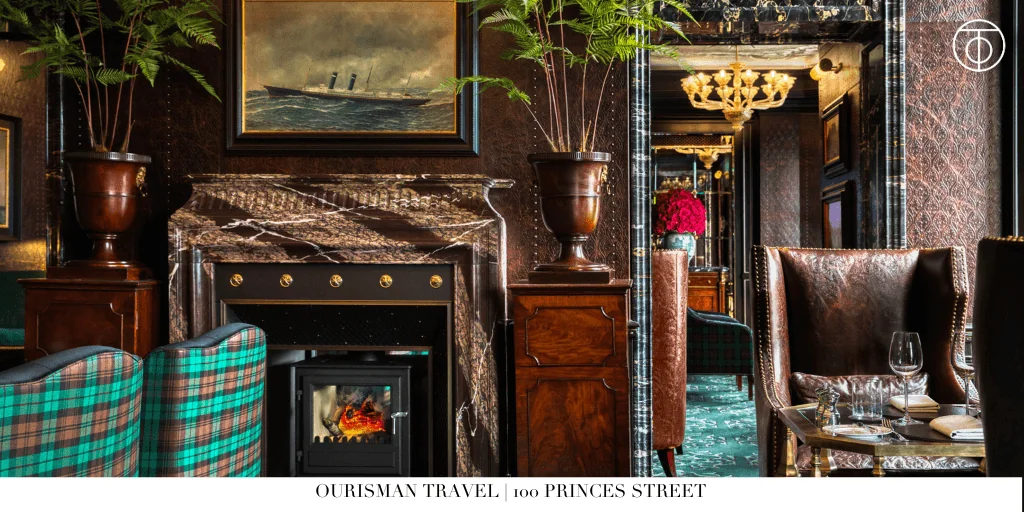 Fireplace sitting room at 100 Princes Street in Edinburgh