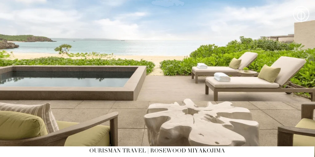 Private pool terrace at Rosewood Miyakojima overlooking the ocean