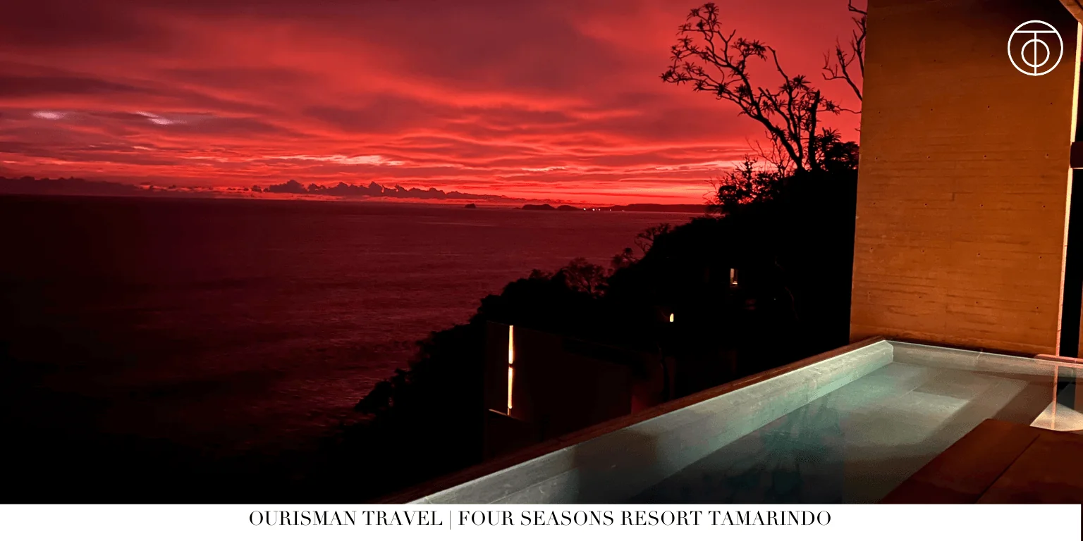 Red sunset over the Pacific at Four Seasons Resort Tamarindo Mexico