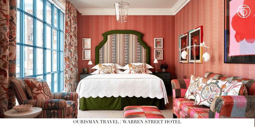 Guest room at Warren Street Hotel in New York City with colorful interiors