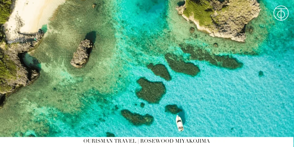 Turquoise water and coral formations near Rosewood Miyakojima in Japan