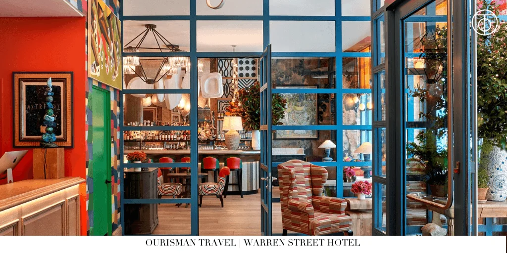 Blue-framed sitting area at Warren Street Hotel in New York City