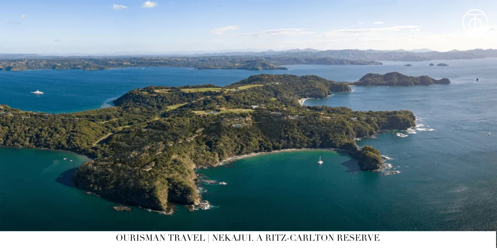 Aerial coastline view of Nekajui, a Ritz-Carlton Reserve in Peninsula Papagayo, Costa Rica