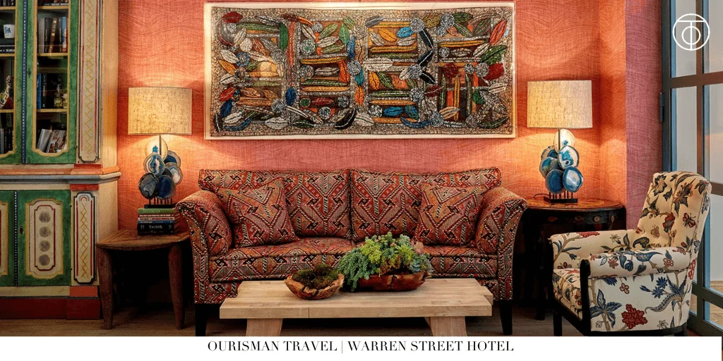 Colorful lounge area at Warren Street Hotel in New York City