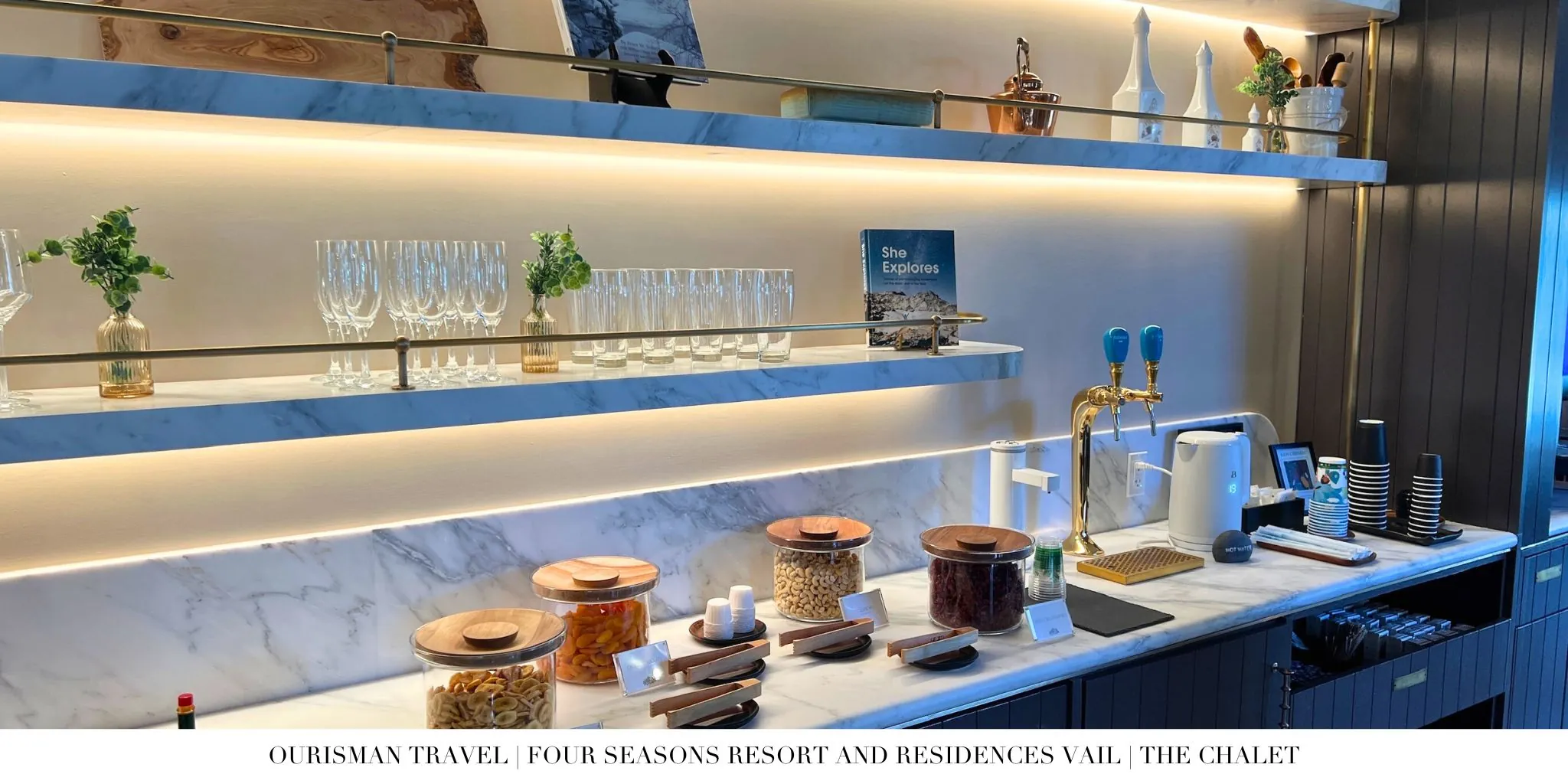 Refreshment station inside The Chalet lounge Vail