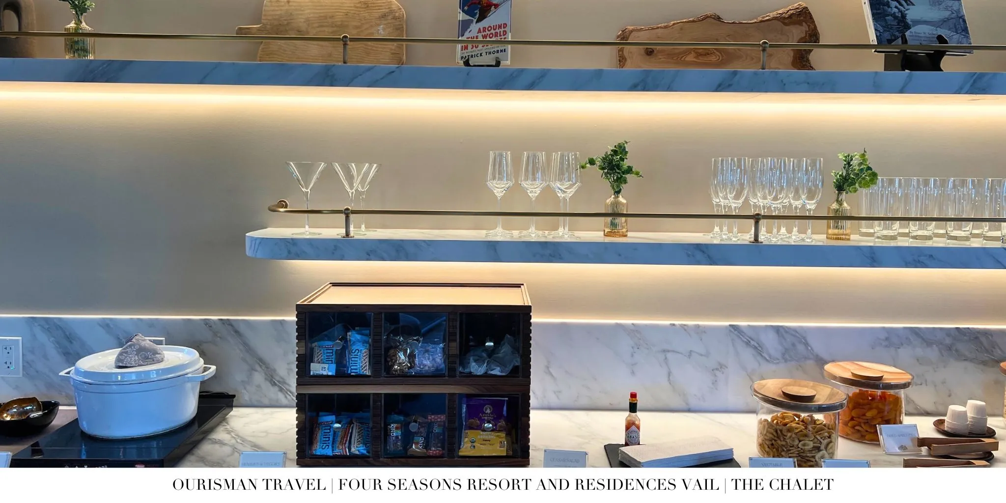 Cocktail bar setup inside The Chalet at Four Seasons Vail