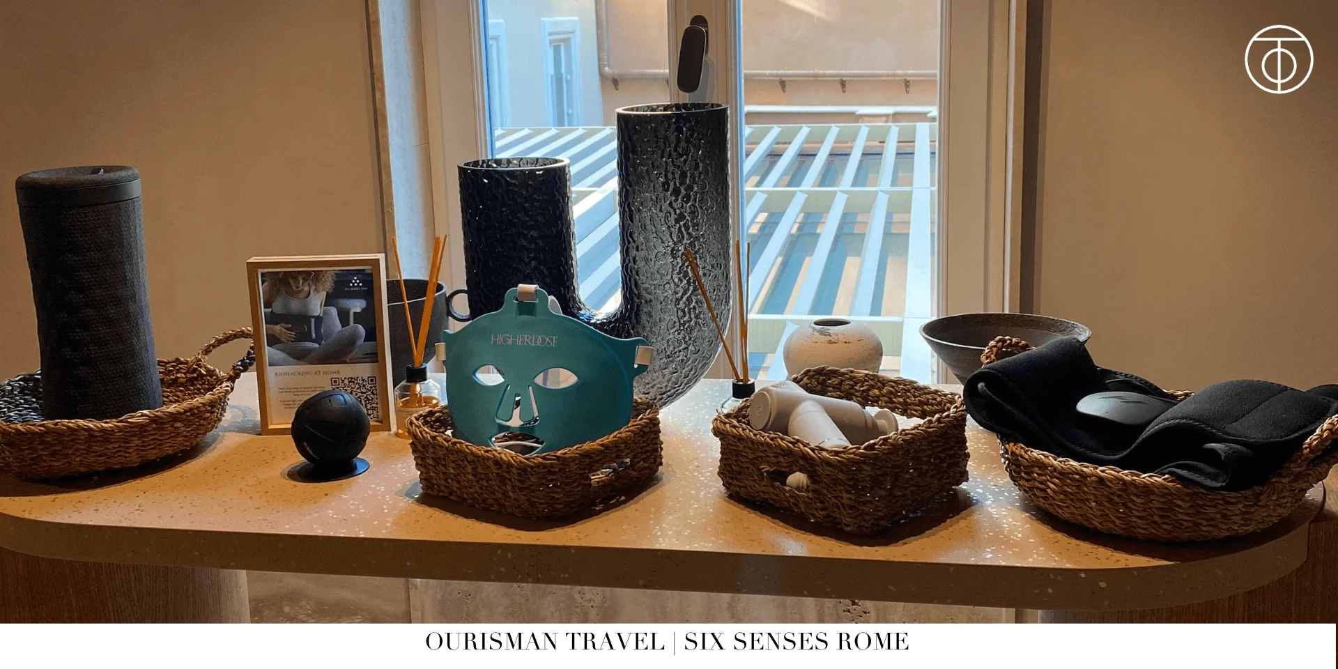 Guest welcome amenities at Six Senses Rome with curated gifts and travel items