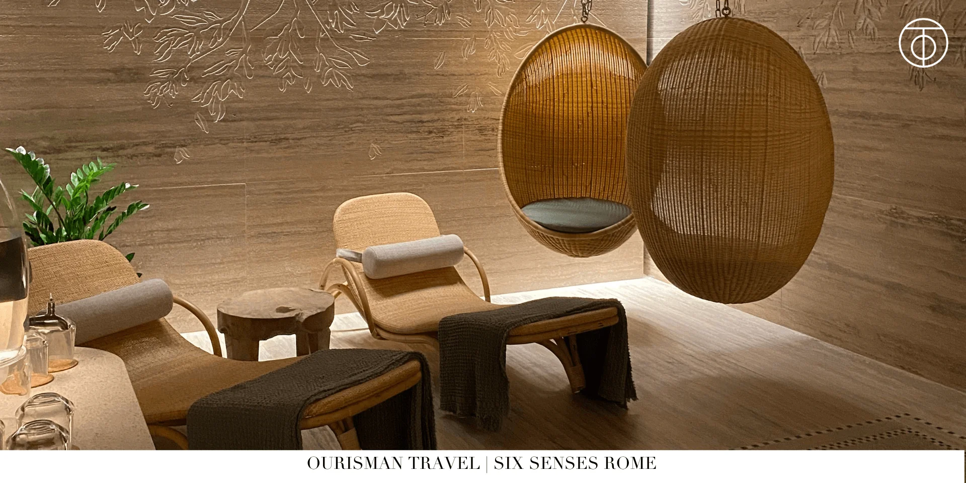 Spa relaxation area at Six Senses Rome with lounge chairs and serene interior